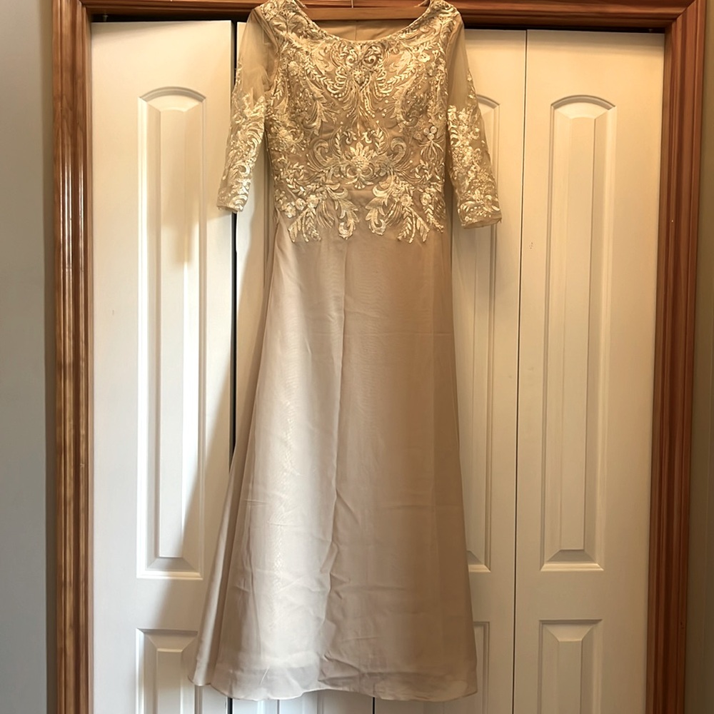 Cream Embellished Bateau Neck Gown for Wedding